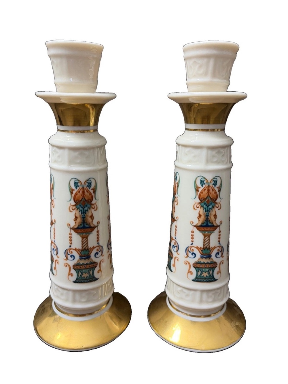 Vintage Lenox LIDO Candlesticks Pair (Lot of 2) - 24K Gold MADE IN USA - 8.25" H